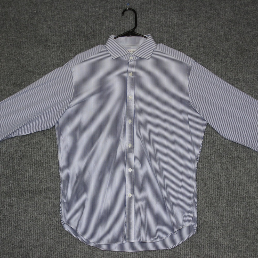 VTG TM Lewin Mens Slim Fit Stripe Dress Shirt 16.5 Blue White French Cuff